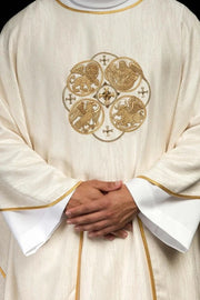 Ecru Chasuble with embroidered symbols of the Four Evangelists — front view