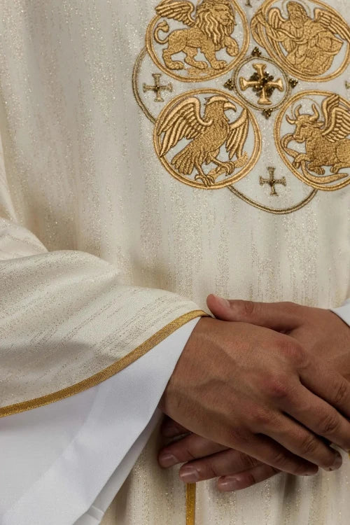 Ecru Chasuble with embroidered symbols of the Four Evangelists — back view