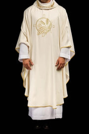 Ecru Chasuble with wheat and cross embroidery – Variant II — front view