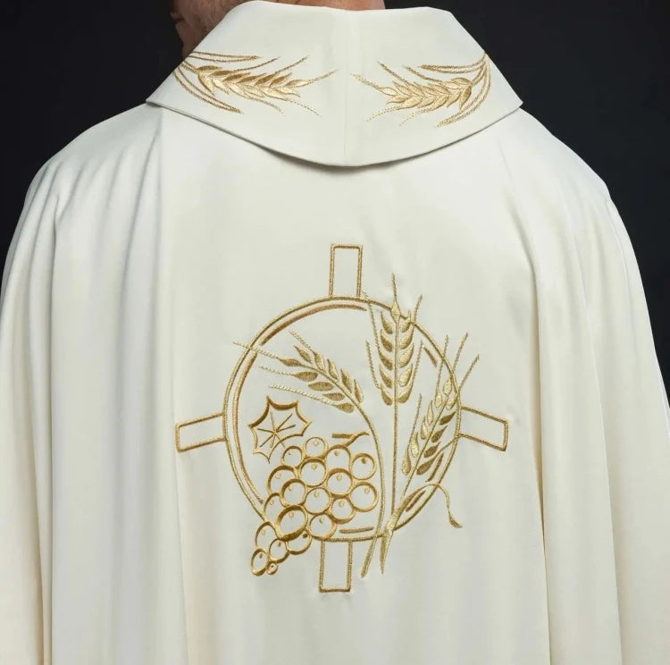 Ecru Chasuble with wheat and cross embroidery – Variant II — back view