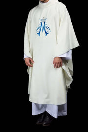 Ecru Chasuble with Marian embroidery — full view