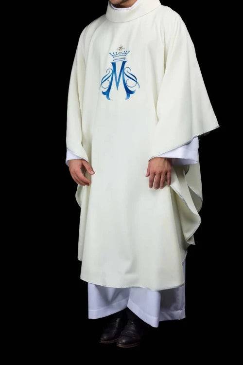Ecru Chasuble with Marian embroidery — full view