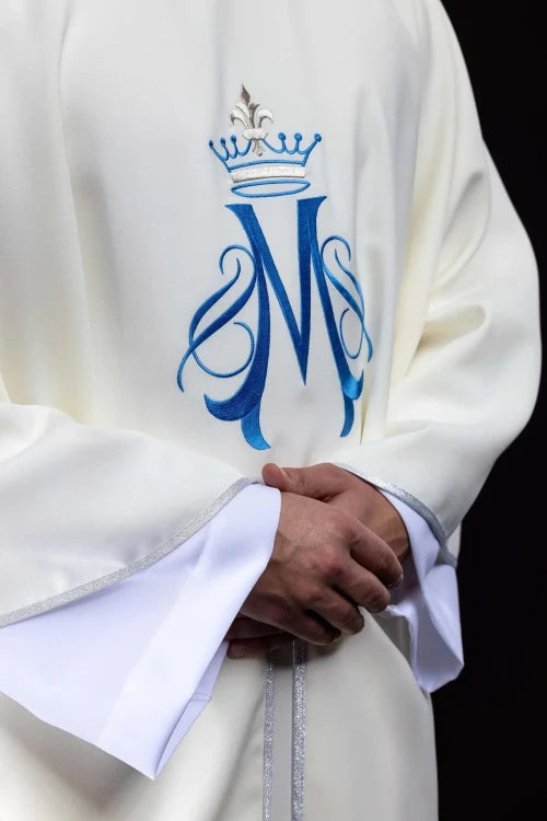 Ecru Chasuble with Marian embroidery — back view