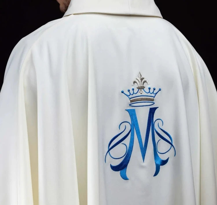Ecru Chasuble with Marian embroidery — side view