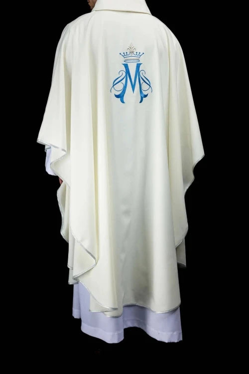 Ecru Chasuble with Marian embroidery — collar detail