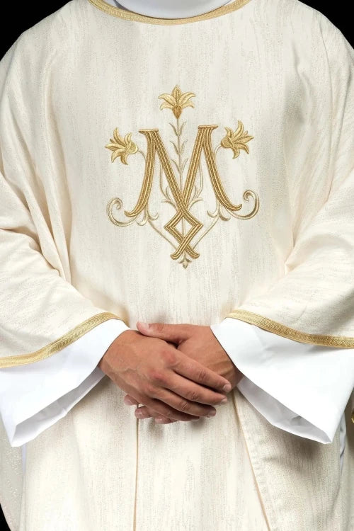 Ecru Chasuble with Marian embroidery – Variant II — front view