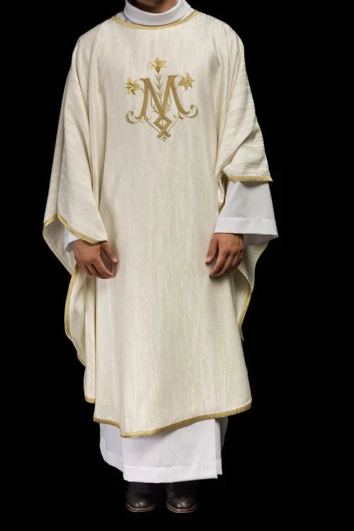 Ecru Chasuble with Marian embroidery – Variant II — full view