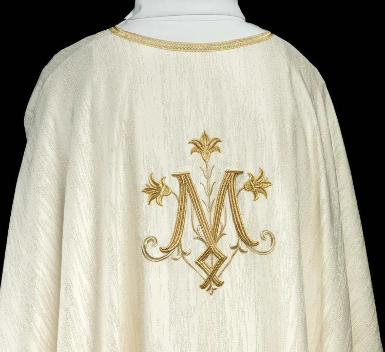 Ecru Chasuble with Marian embroidery – Variant II — side view
