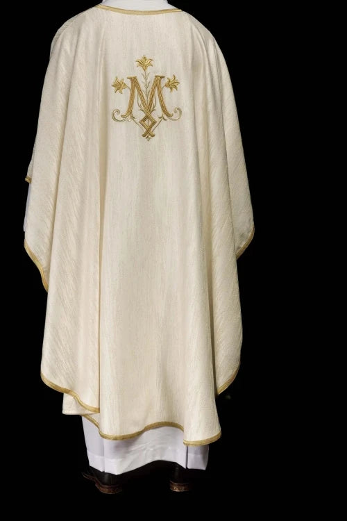 Ecru Chasuble with Marian embroidery – Variant II — collar detail