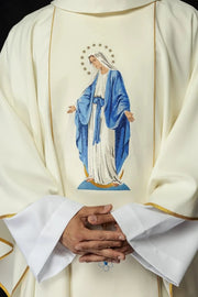 Ecru Chasuble with Marian embroidery – Variant III — front view