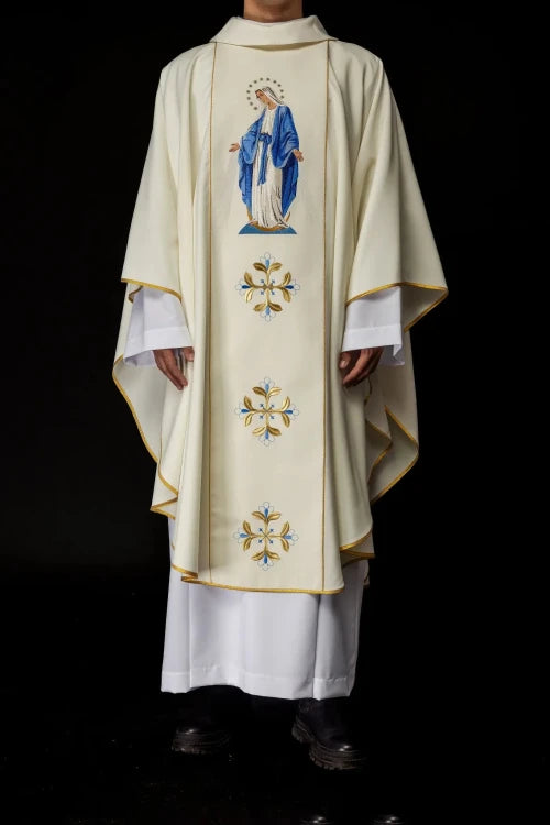 Ecru Chasuble with Marian embroidery – Variant III — full view