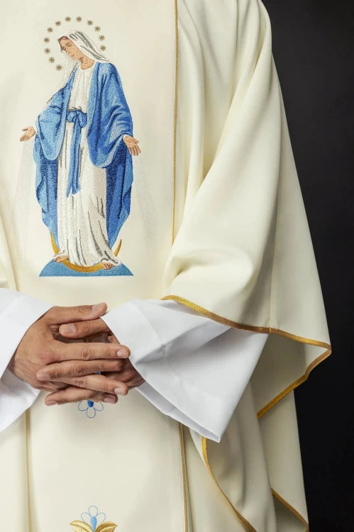 Ecru Chasuble with Marian embroidery – Variant III — back view