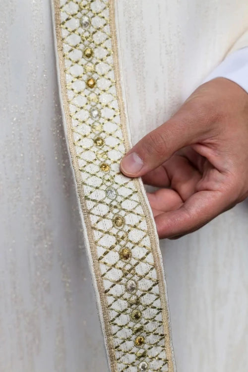 Ecru Chasuble with embroidered band and collar — back view