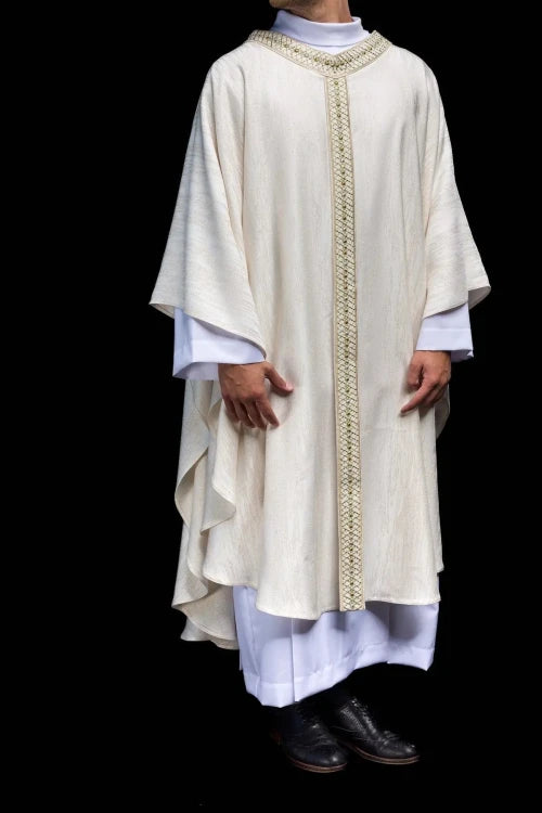 Ecru Chasuble with embroidered band and collar — additional view