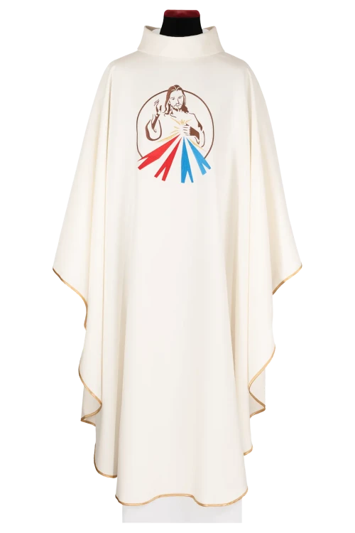 Ecru Chasuble with image of the Divine Mercy — front view