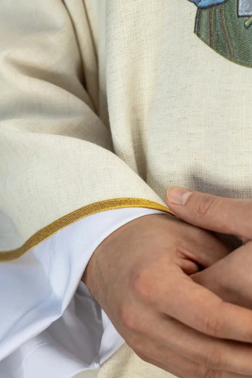 Ecru Chasuble with image of Saint Joseph — back view