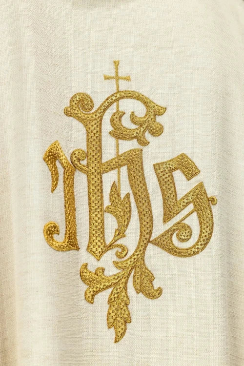 Ecru Chasuble with image of Saint Joseph — side view