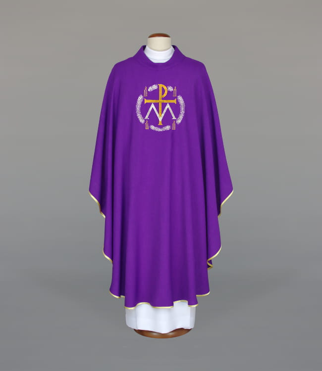 Purple Chasuble with Advent-themed embroidery - gallery view 1