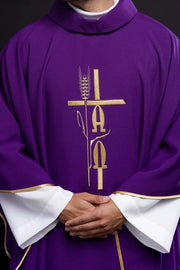 Purple Chasuble with Alpha and Omega embroidery - gallery view 1