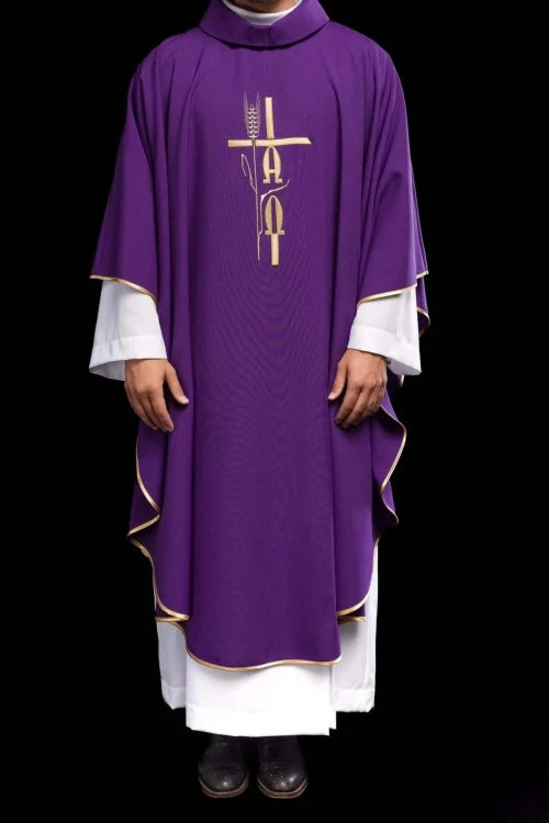 Purple Chasuble with Alpha and Omega embroidery - gallery view 2