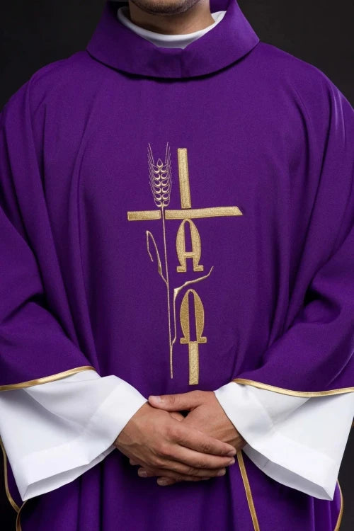 Purple Chasuble with Alpha and Omega embroidery - gallery view 3