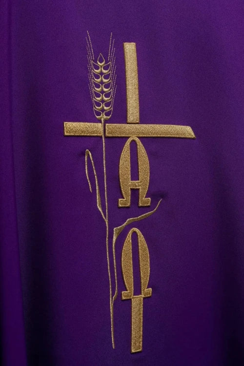 Purple Chasuble with Alpha and Omega embroidery - gallery view 4