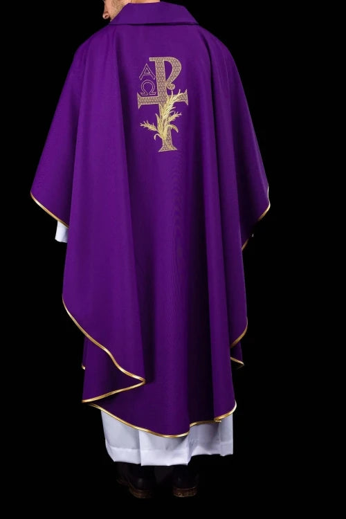 Purple Chasuble with Alpha and Omega embroidery and wide collar - gallery view 9