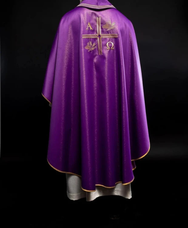 Purple Chasuble with Alpha, Omega, wheat and cross embroidery - gallery view 5