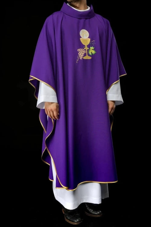 Purple Chasuble with chalice and grape embroidery - gallery view 1