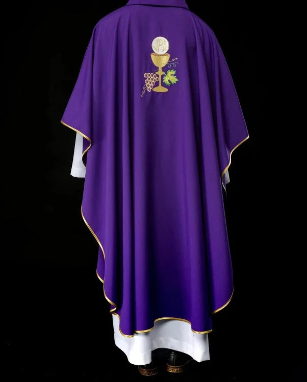 Purple Chasuble with chalice and grape embroidery - gallery view 2
