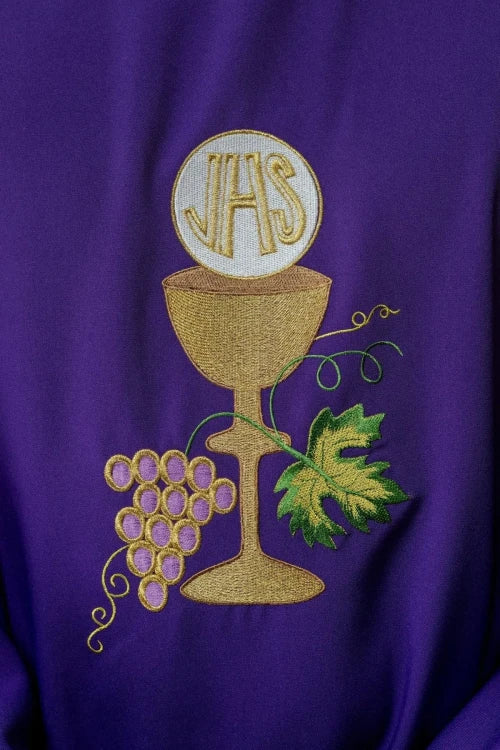 Purple Chasuble with chalice and grape embroidery - gallery view 3
