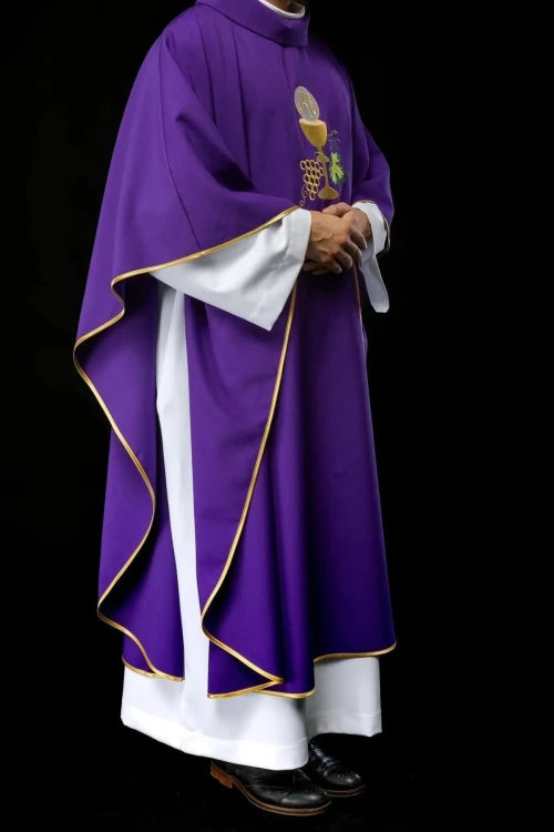 Purple Chasuble with chalice and grape embroidery - gallery view 6