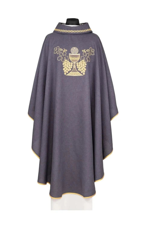 Purple Chasuble with chalice and vine embroidery - gallery view 1