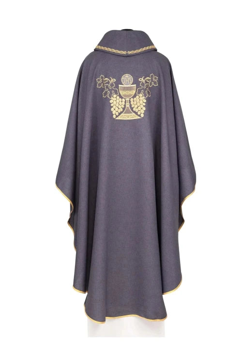 Purple Chasuble with chalice and vine embroidery - gallery view 2