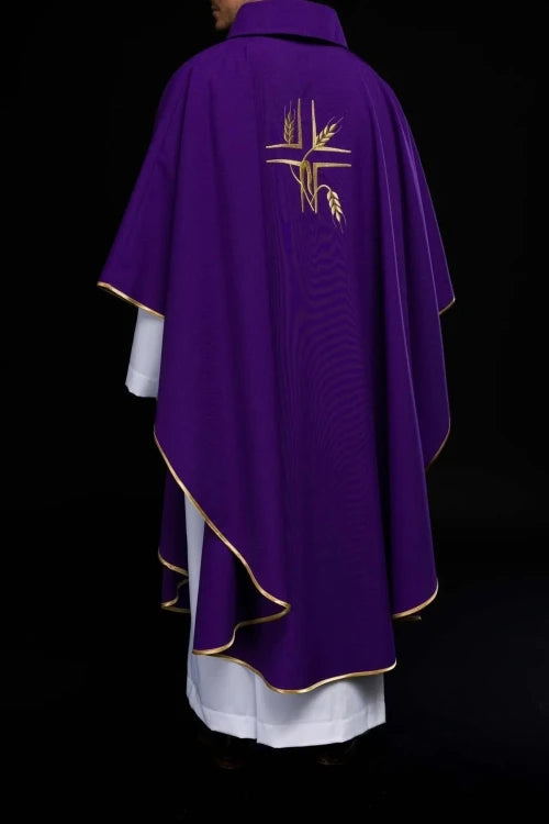 Purple Chasuble with cross and wheat embroidery - gallery view 6