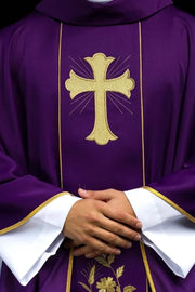 Purple Chasuble with cross and wheat embroidery - Variant II - gallery view 1