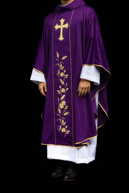 Purple Chasuble with cross and wheat embroidery - Variant II - gallery view 2