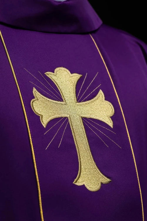 Purple Chasuble with cross and wheat embroidery - Variant II - gallery view 3