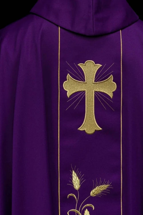 Purple Chasuble with cross and wheat embroidery - Variant II - gallery view 6