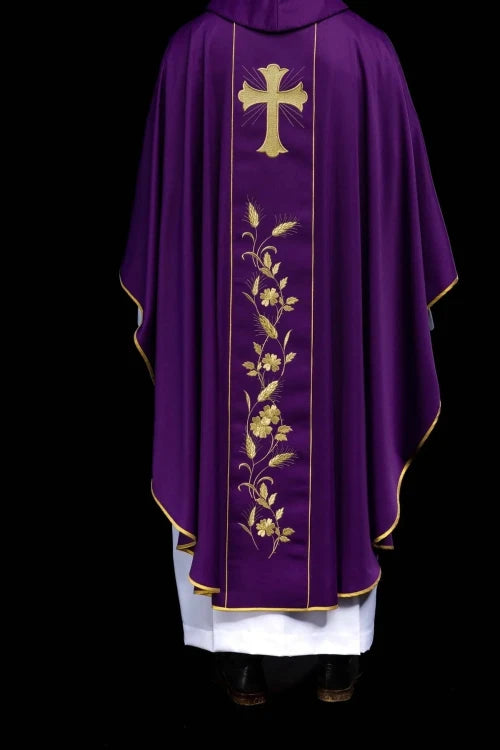Purple Chasuble with cross and wheat embroidery - Variant II - gallery view 7