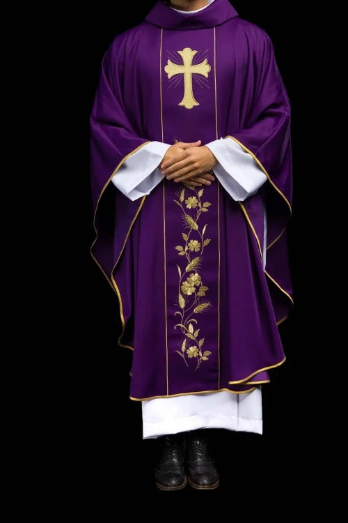 Purple Chasuble with cross and wheat embroidery - Variant II - gallery view 8