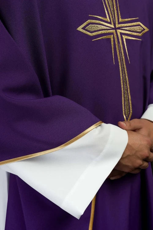 Purple Chasuble with cross embroidery and gold edging - gallery view 4