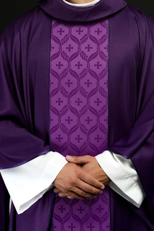 Purple Chasuble with cross motif on a jacquard band - Variant I - gallery view 1