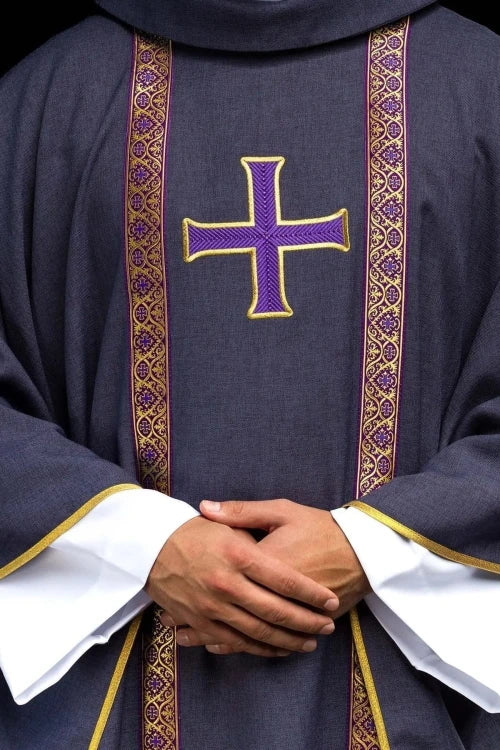 Purple Chasuble with cross motif on a jacquard band - Variant II - gallery view 1