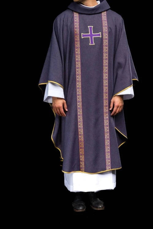 Purple Chasuble with cross motif on a jacquard band - Variant II - gallery view 2