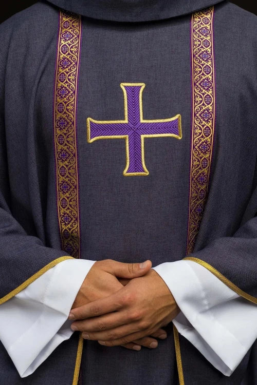 Purple Chasuble with cross motif on a jacquard band - Variant II - gallery view 3