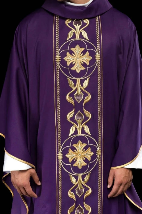Purple Chasuble with decorative embroidered band - gallery view 1