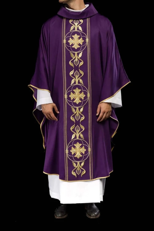 Purple Chasuble with decorative embroidered band - gallery view 2