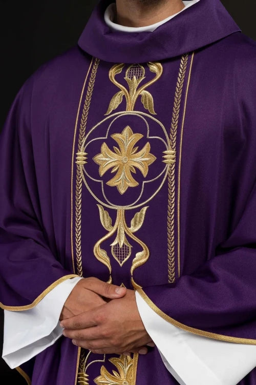 Purple Chasuble with decorative embroidered band - gallery view 3