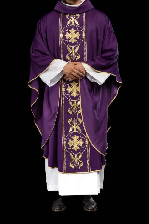 Purple Chasuble with decorative embroidered band - gallery view 8